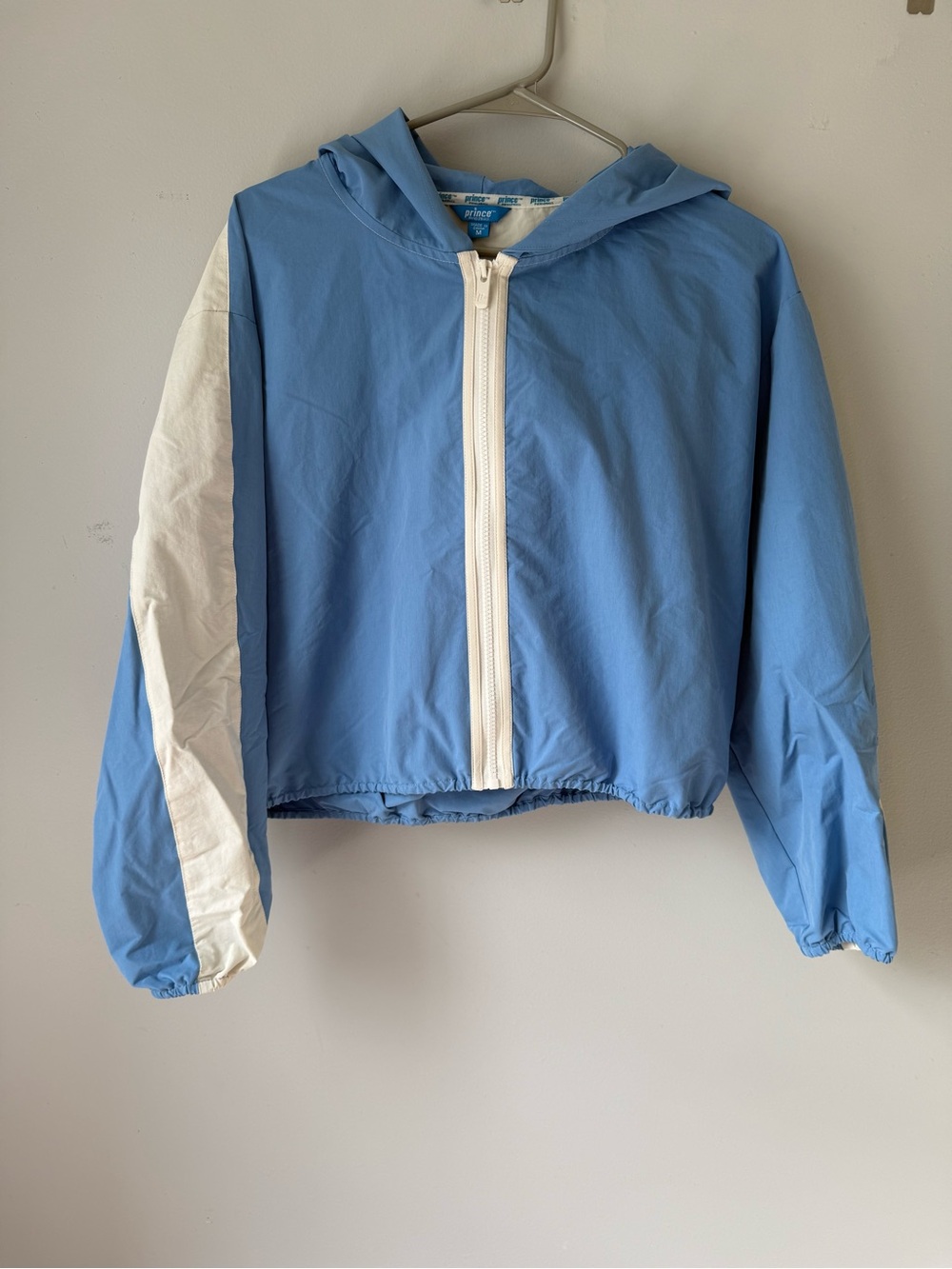 Prince Pickleball Jacket Light Blue White Hooded Rain Jacket Red Logo Size M